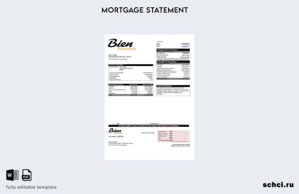 цифровая загрузка Норвегия Bien Sparebank Выписка по ипотеке Word и PDF шаблон
